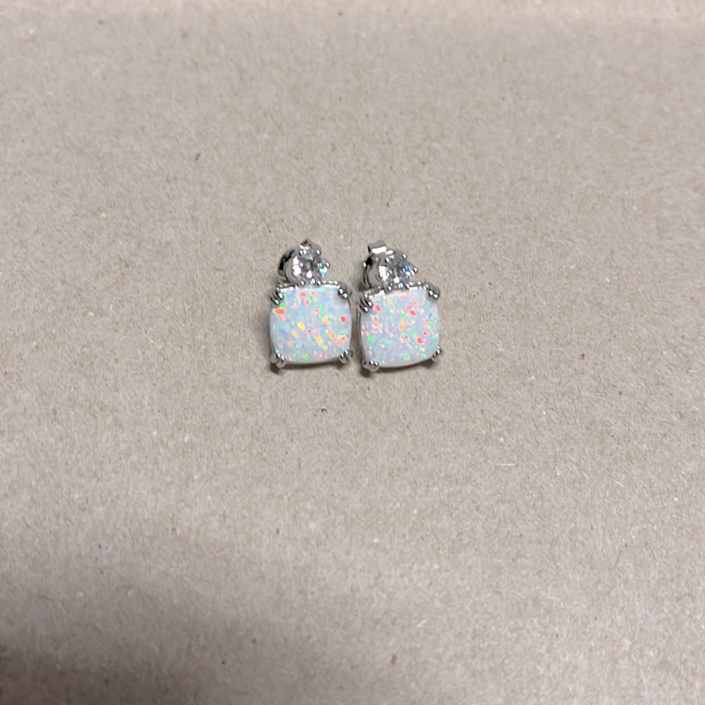 18K gold square cut opal earrings